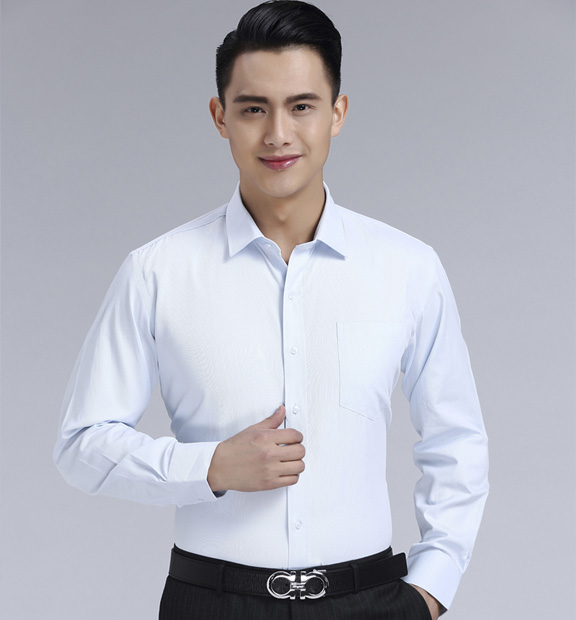 白豎紋男款滌棉翻領(lǐng)長(zhǎng)袖韓版襯衫-1493#