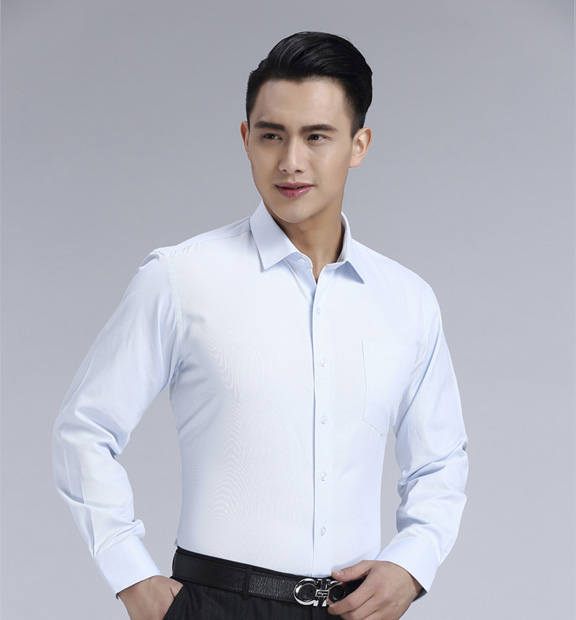 白豎紋男款滌棉翻領(lǐng)長(zhǎng)袖韓版襯衫-1493#