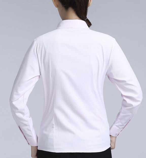 粉色斜紋女款滌棉翻領(lǐng)長袖修身襯衫-1382#