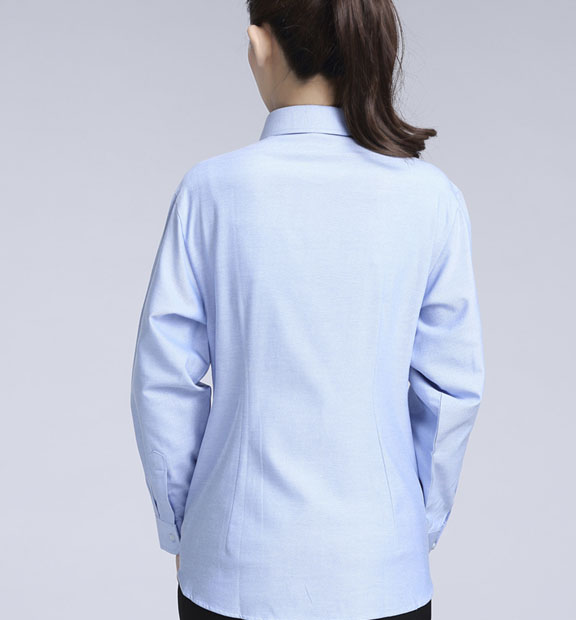 藍(lán)色女款牛津紡?fù)笟夥I(lǐng)長(zhǎng)袖修身襯衫-615#